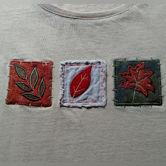 Onque Woman Leave Applique Cotton Jersey Top Long Sleeves - Picture 2 of 5